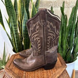 Old West Grey Brown Taupe leather cowboy boots childrens  2.5